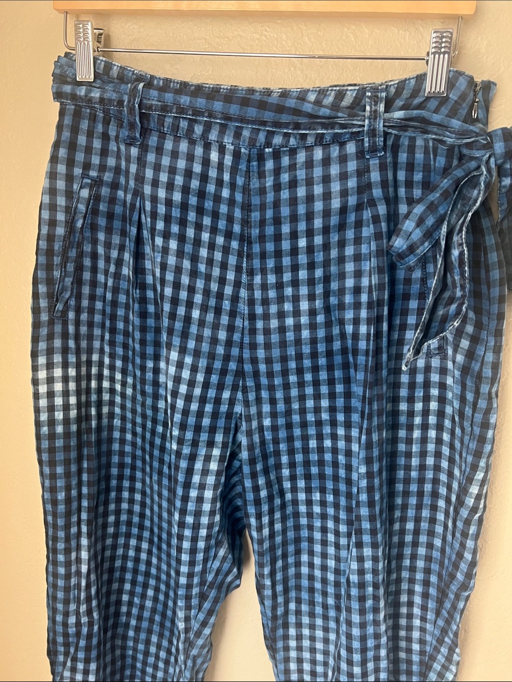Anthropologie maeve washed blue gingham belted pants - Picture 3 of 8